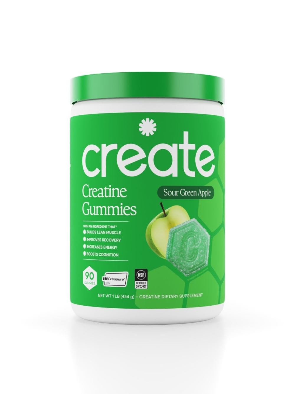 Create wellness Creatine Monohydrate Gummies Sour Green Apple Tub - 90ct